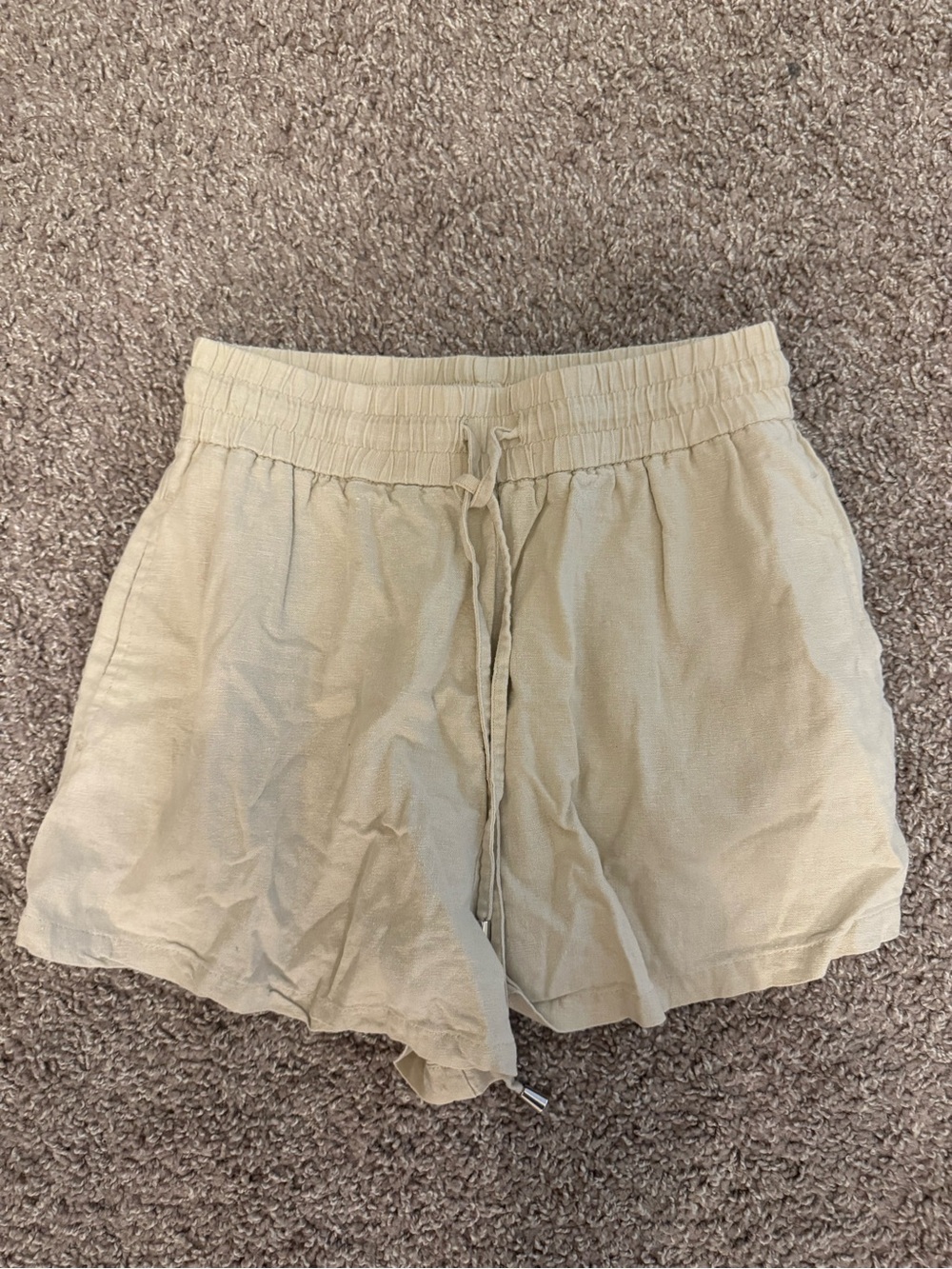 Zara Cream Elastic Drawstring Athletic Shorts
